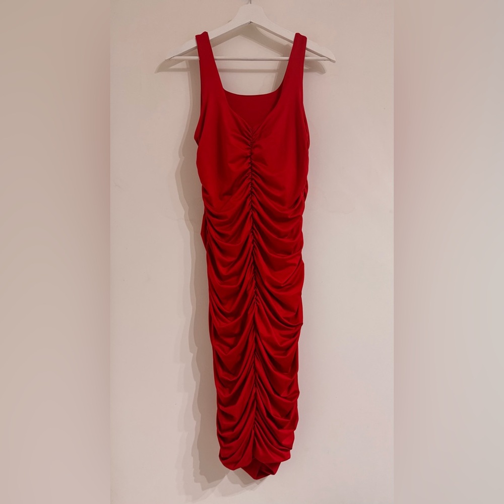 Red Ruched Sleeveless Dress